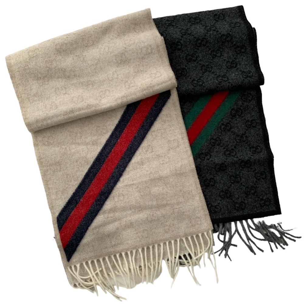 💝💝💝GUCCI UNISEX AUTHENTIC NEW Wool Monogram Web Scarf black/green/red💝💝💝 - Picture 3 of 9